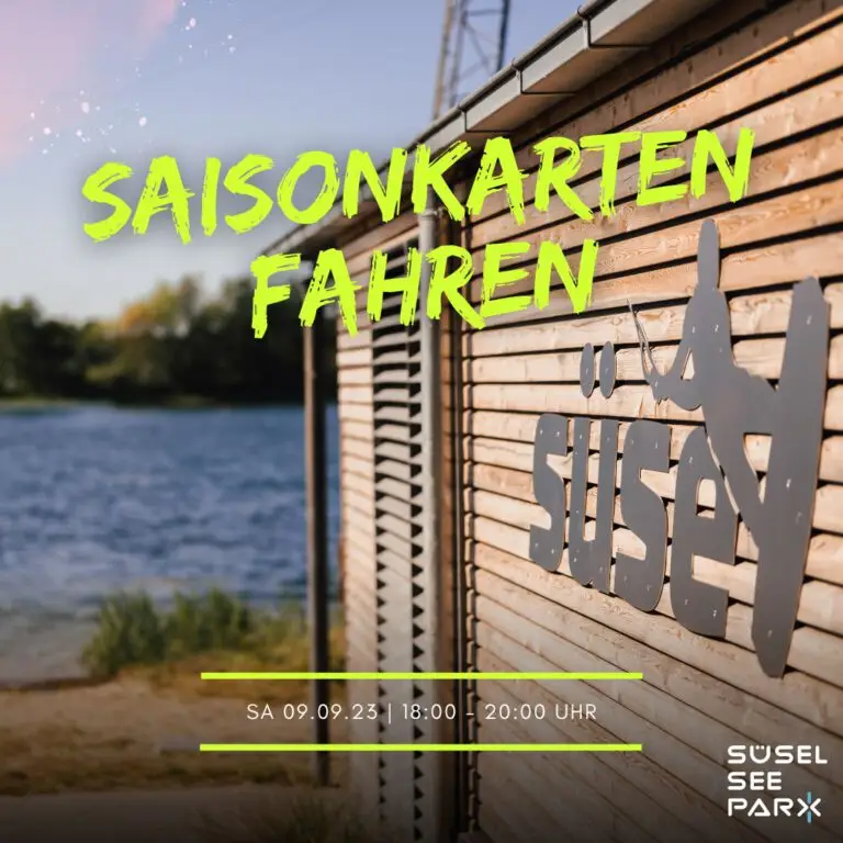 Werbebanner für die Termine zum Buchen von Saisonkartenfahrer am Samstag neunten September 2023 von achtzehn bis zwanzig Uhr